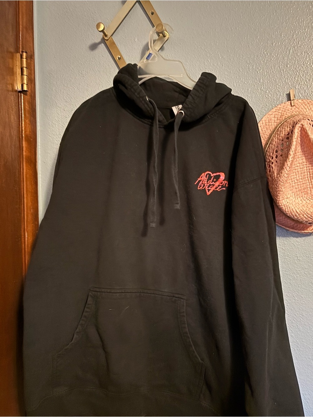 Addison Grace concert Black Hoodie with Red Heart Script Logo